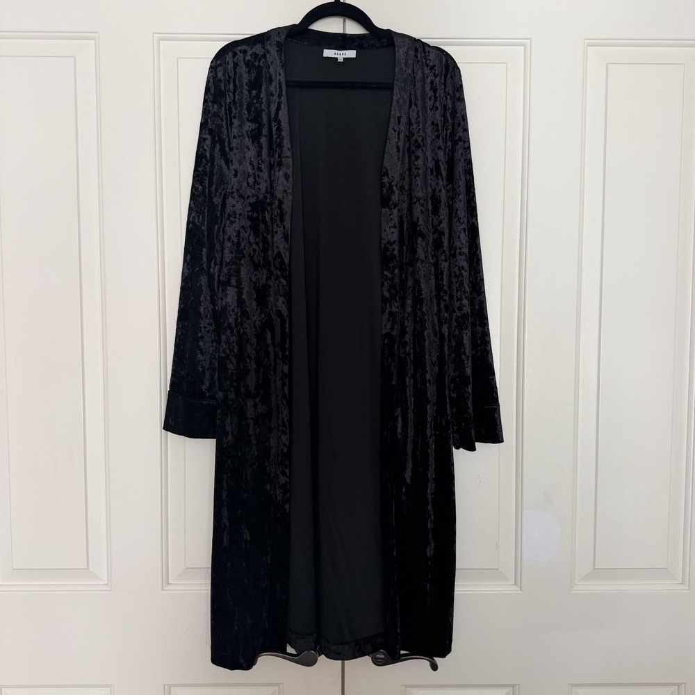 Ro & De Kimono Coatigan Womens Large Black Velvet Long Open Front Duster